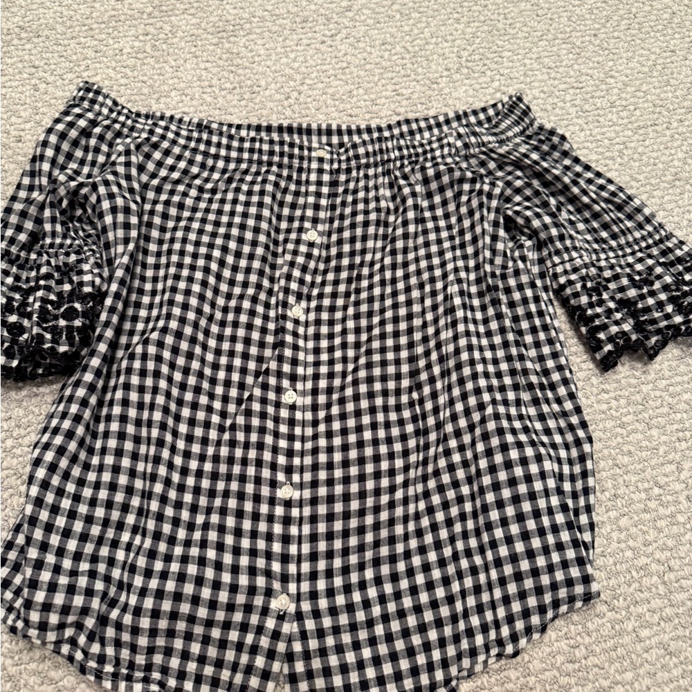 Gingham Off-Shoulder Top - Black and White